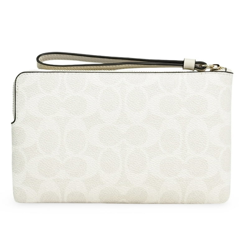 Coach Women's Large Corner Zip Wristlet in Signature Canvas (White