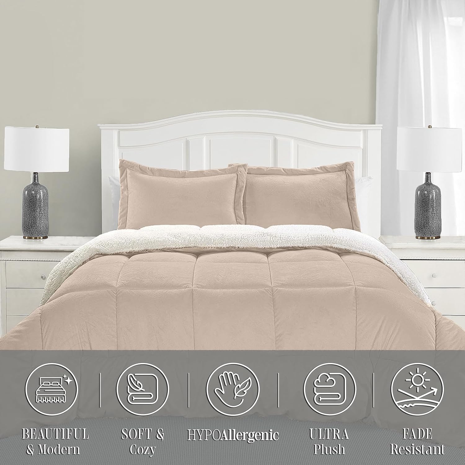 Elegant Comfort 1500 Thread Count 3 Pieces Comforter Set Full, Beige Plaid