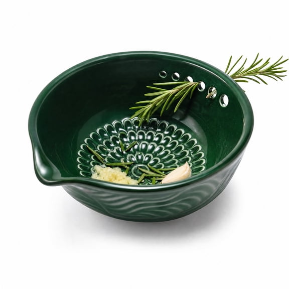 Ceramic Herb Stripper, Garlic Grater Bowl –2-in-1 Multi-Functional Kitchen Tool for Effortless Herb Leaf Removal