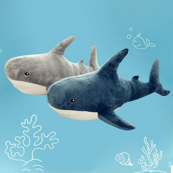 Soimiss Comfortable Blue Plush Shark Throw Pillow Filled with Cotton for Sofa Use