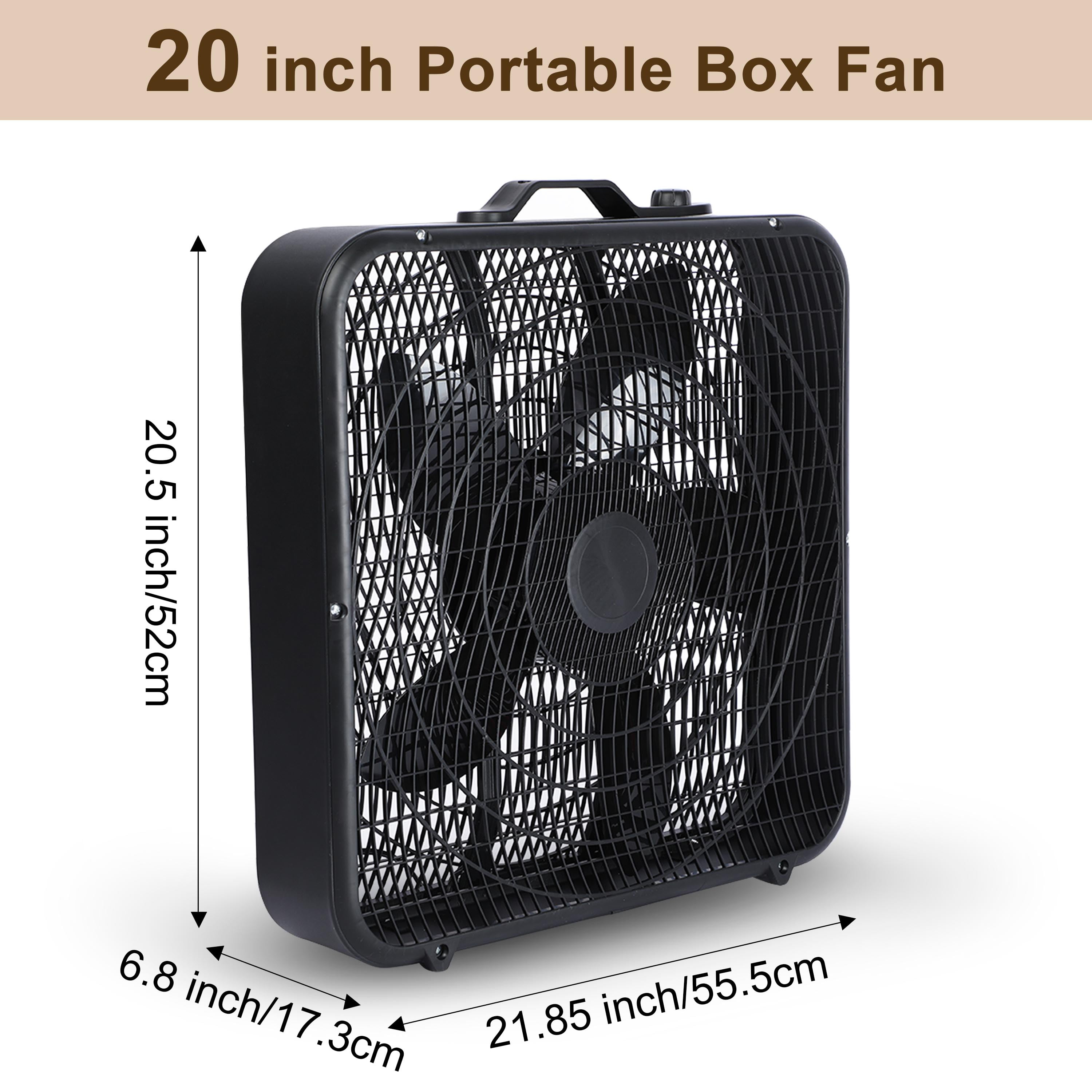 20 Inch Box Fan, Portable Floor Fan with 3-Speed Quiet 2000 CFM Airflow, 70W Energy-Efficient Motor, Lightweight Carry Handle for Bedroom, Office & Living Room (Black)