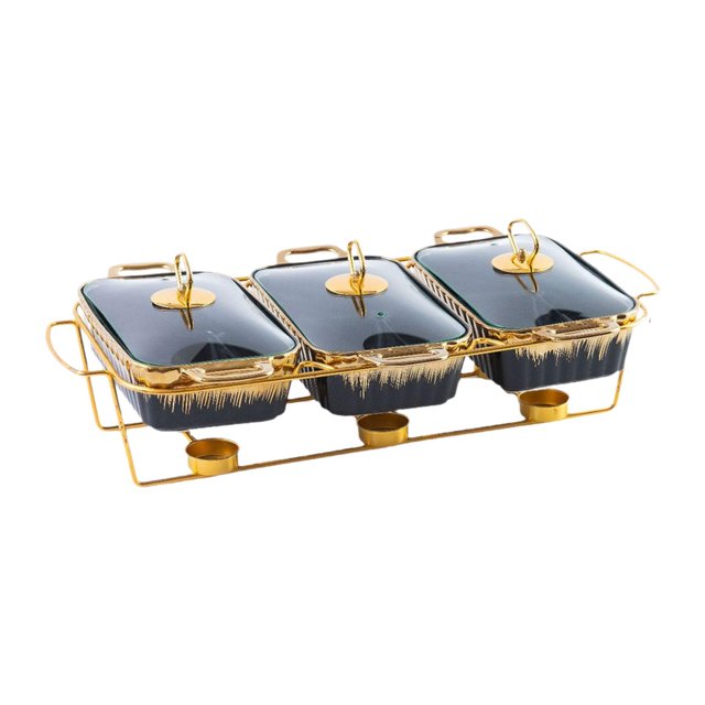 GROWTH TANK Plat à Gaufres pour Buffet Plat de Service avec Support Serveur Buffet Luxe Rectangulaire Rayé Noir