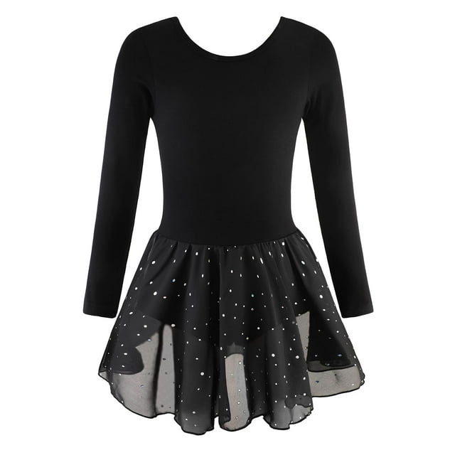 Maillots para bailar EQSJIU para niñas, manga larga, negros, de 9 a 10 años