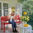 thumbnail image 2 of ZYPPPA  Outdoor Bench, 47" Iron Steel Frame Garden Bench with Mesh Pattern and Plastic Backrest Armrests, Patio Bench for Garden Park Yard Front Porch Patio, Red, 2 of 17