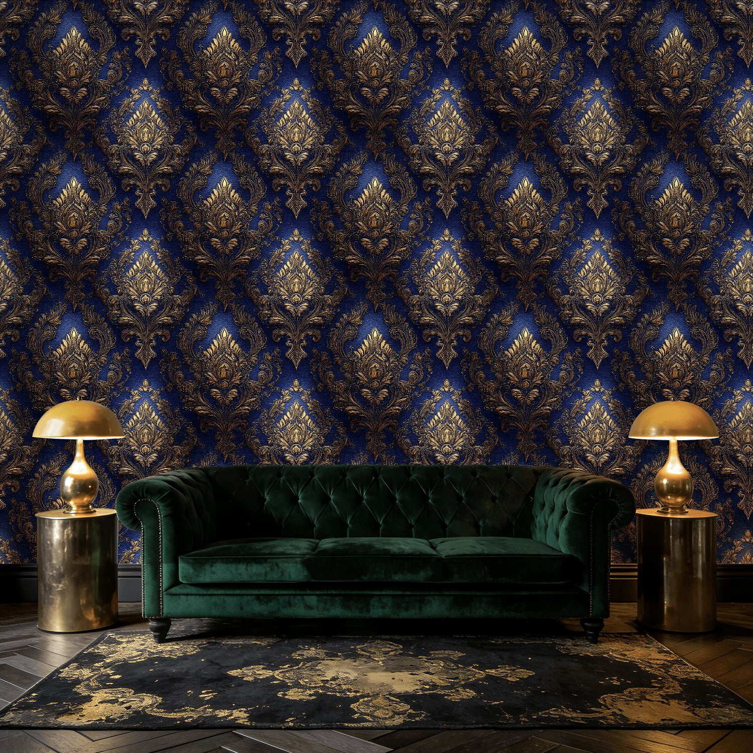 Baroque Peel and Stick Wallpaper Elegant Vintage Damask Intricate Gold Floral Wall Mural 17.7in x 9.8ft Self Adhesive Removable Wall Paper Renter Friendly Wallpaper for Bedroom Livingroom Men