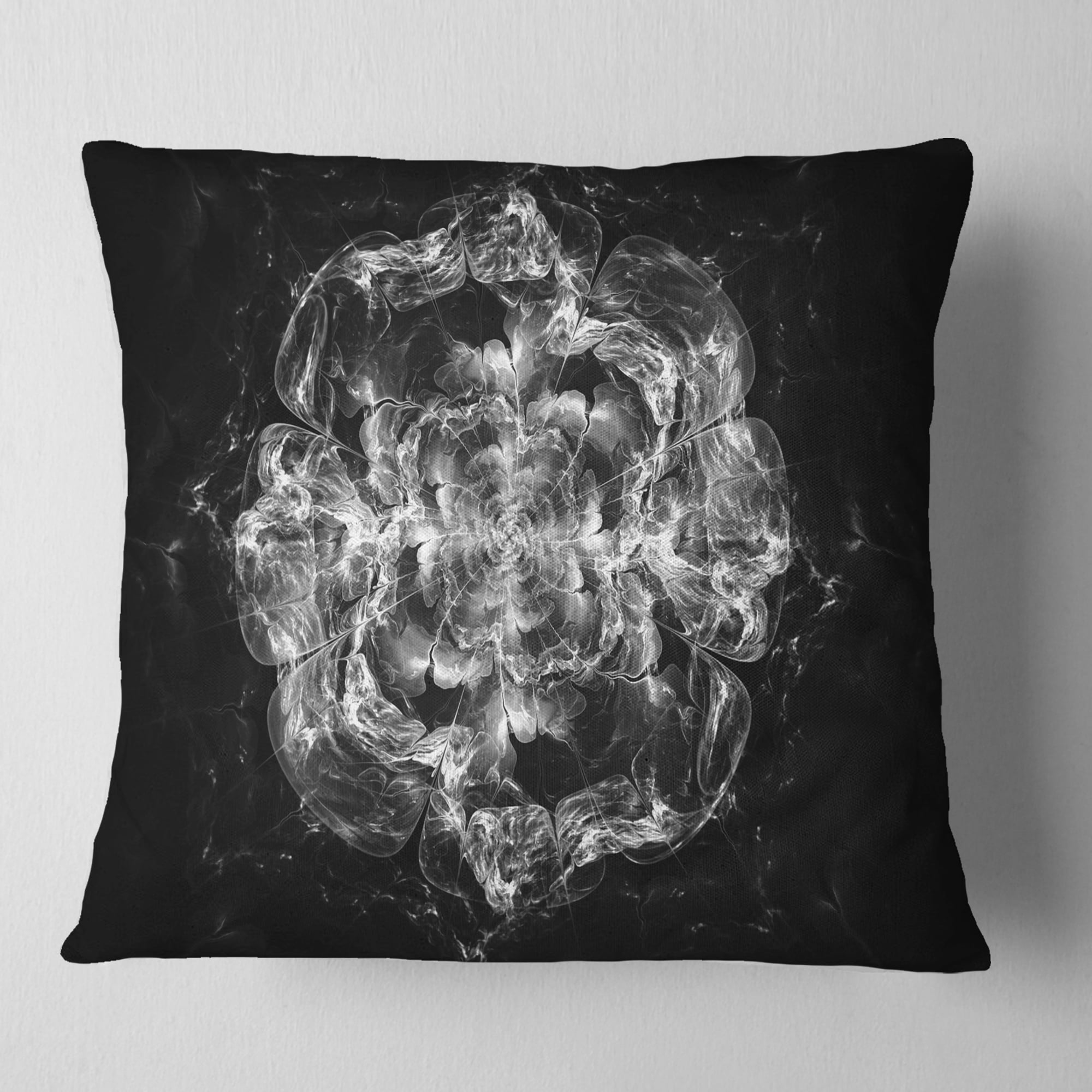 Designart Fractal Silver Flower Explosion - Floral Throw Pillow - 16x16