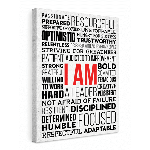HoneyKICK I AM Affirmations Framed Canvas Wall Art, Motivational Decor, White, 12x16