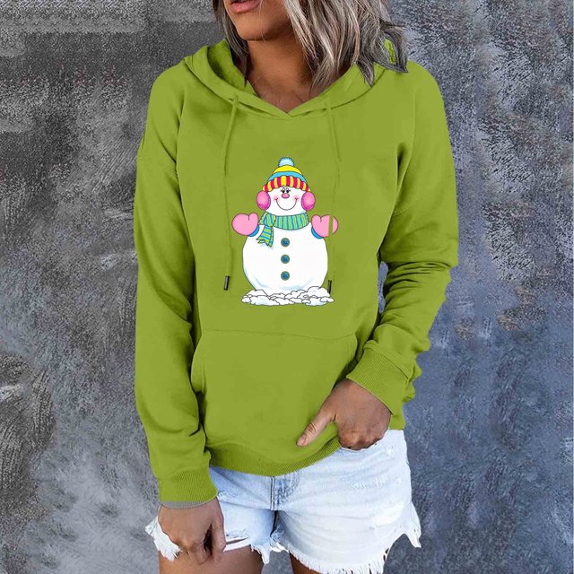 Puntoco Mujeres Otoño Invierno Suelto Festvial Impresión Crop Workout Manga larga Sudadera con capucha tops Pullover Blusa Puntoco Puntoco-6596
