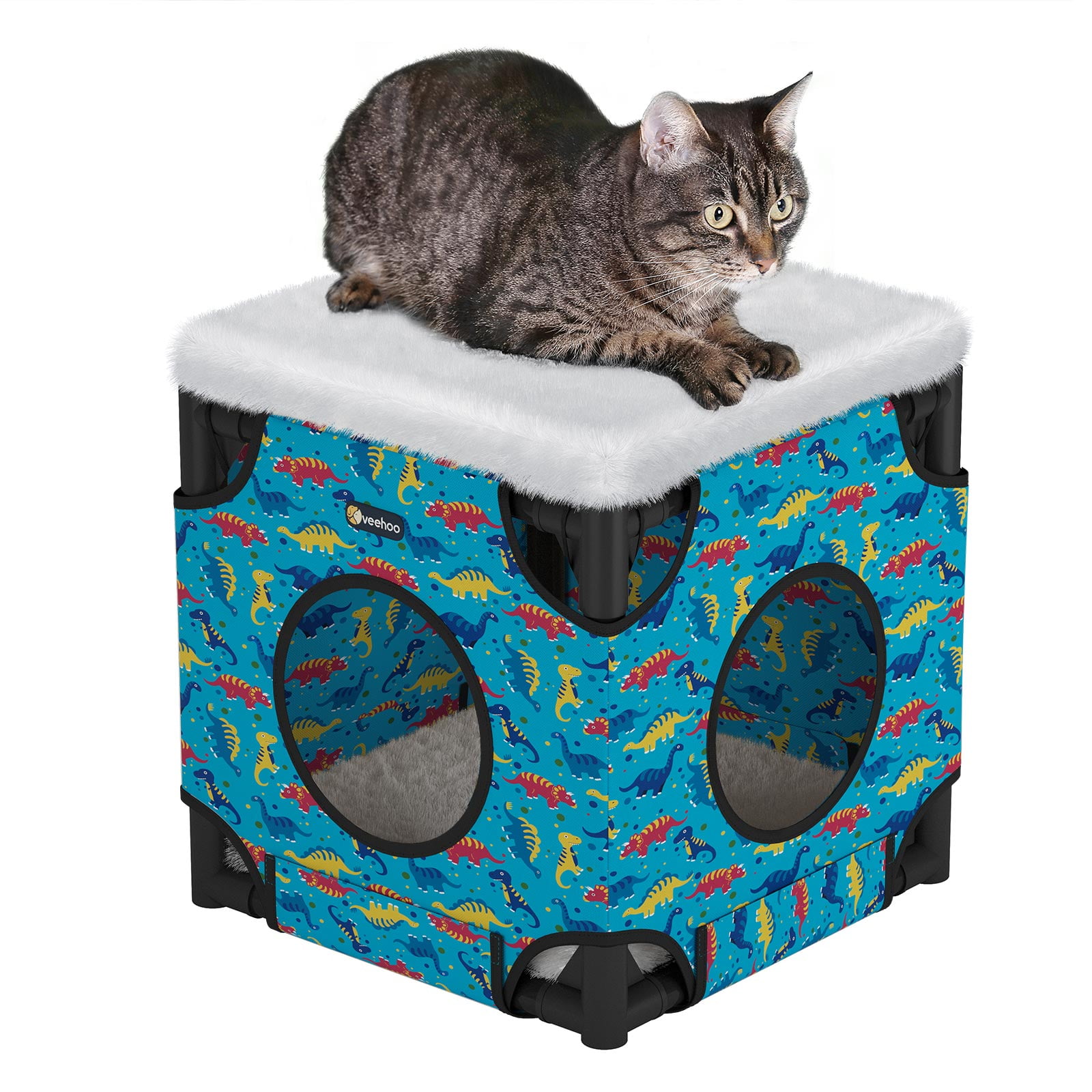 Kitty House for Indoor Cats Stackable Cat Condo with Removable Sleeping Pad Veehoo Cooling Cat Cube Bed Cat Cave with Waterproof Oxford Fabric & Stainless Steel 