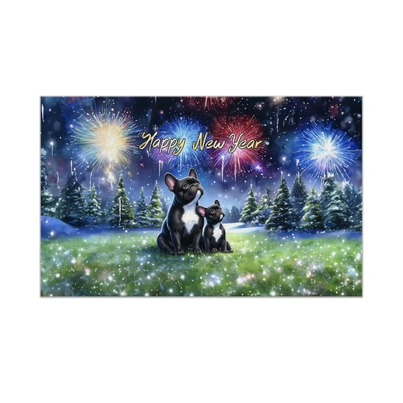 Happy New Year French Bulldog Family Cheer Winter Midnight Firework Doormat Dog Lover Gifts Indoor Outdoor Welcome Mat - 02025