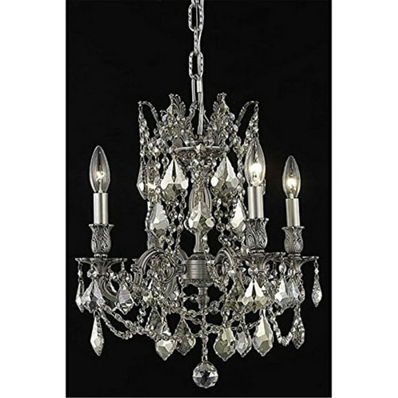 Elegant Lighting Rosalia 4 Light Pewter Pendant Golden Teak (Smoky) Royal Cut Crystal