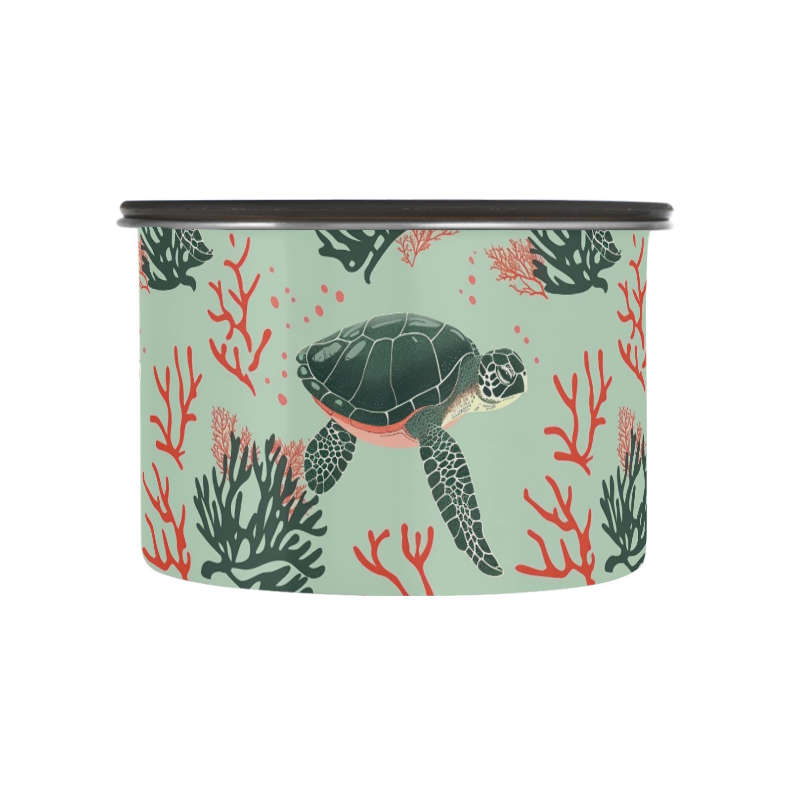 Sea Turtle Coral Airtight Coffee Bean Canister 30oz Food Storage Containers with Lids For Gournd, Tea, Sugar, Flour, Rice, Cereal, Candy Cookie Jar