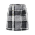 thumbnail image 4 of FRSASU Womens Elastic High Waist Button Plaid Skirt Bodycon Pencil Wool Mini Skirts with Pocket Gray, 4 of 9