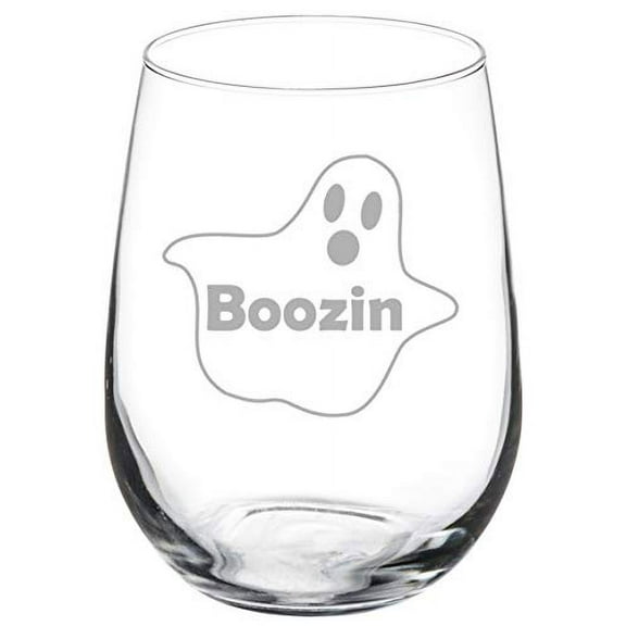 Wine Glass Goblet Boozin Ghost Funny Halloween (17 oz Stemless)