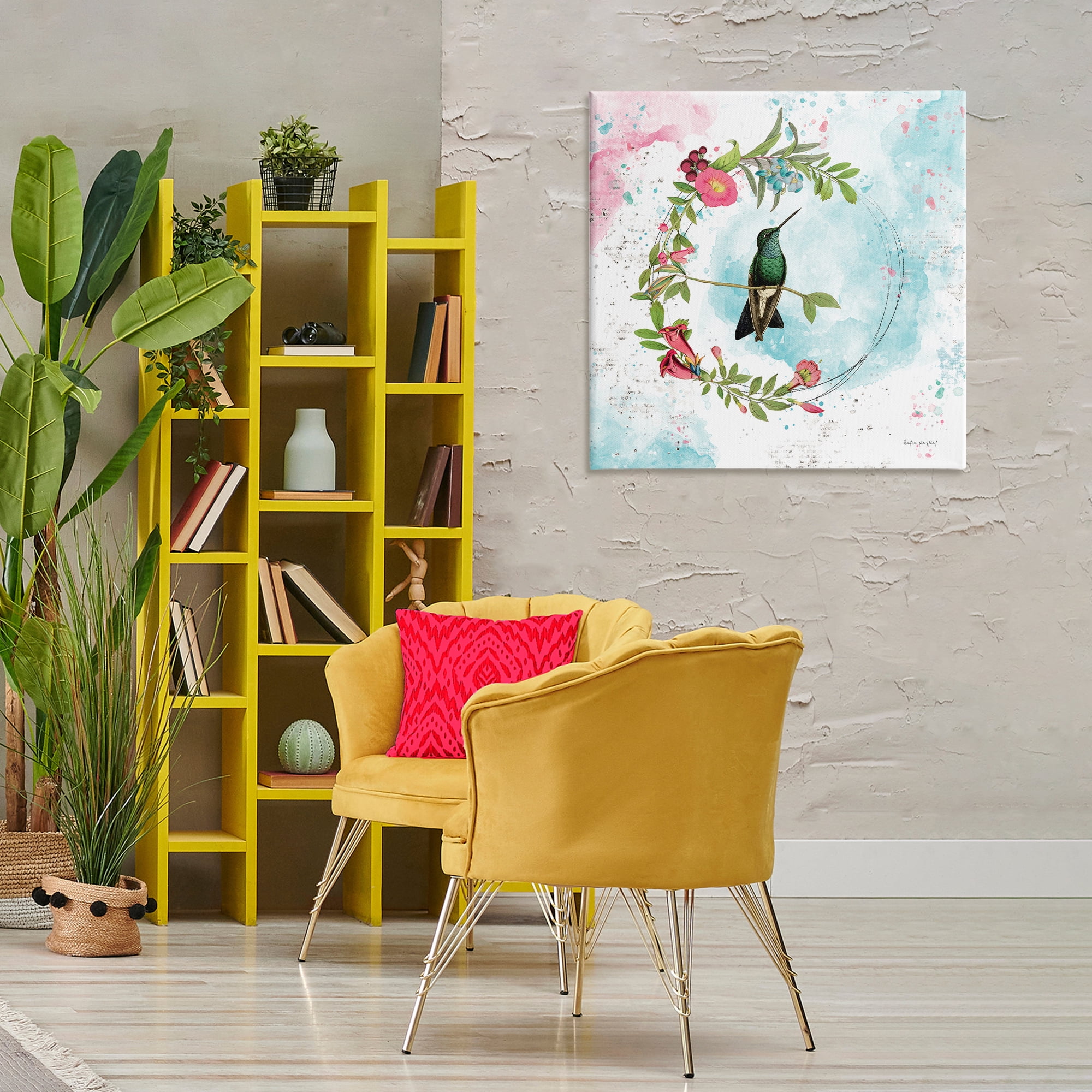Stupell Industries Hummingbird within Wreath Animals Painting Wrapped Canvas Art Print Wall Art, 30 x 30
