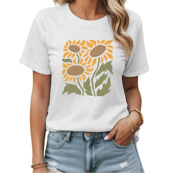 UNISHE Minimalist Flower Womens Print Tshirt Abstract Sunflower Graphic Tees White/Black S-5XL Tops