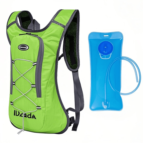 Green Lightweight Water-Resistant Polyester Hydration Backpack with Transparent Bladder - Ideal for Cycling, Hiking, Running, Camping & Outdoor Sports - 28x8x43cm, 300g YX-1802