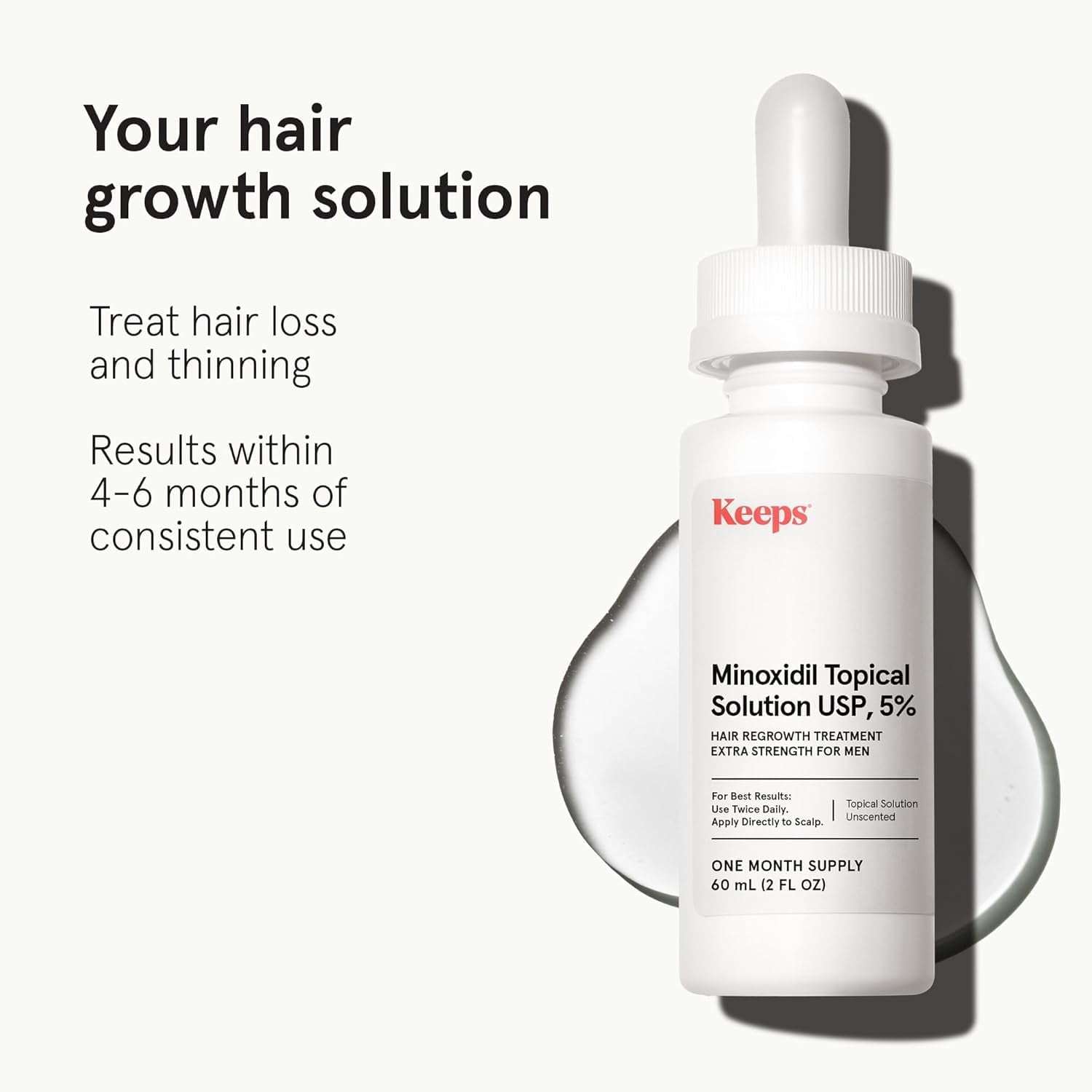 Keeps Minoxidil Solution 5% for Men - Topical Hair Regrowth - 3 Month Supply (3 x 2 fl oz Bottles)