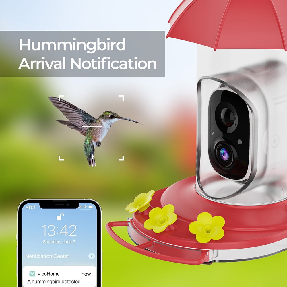 Smart Hummingbird Feeder with Camera Solar Powered Wireless Outdoors Bird Feeder with Ant Moat