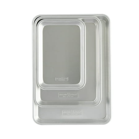 Nordic Ware Naturals 3 Piece Aluminum Bakeware Set with Jelly Roll, Quarter & Eighth Sheet Rectangular Cookie & Baking Sheet Pans