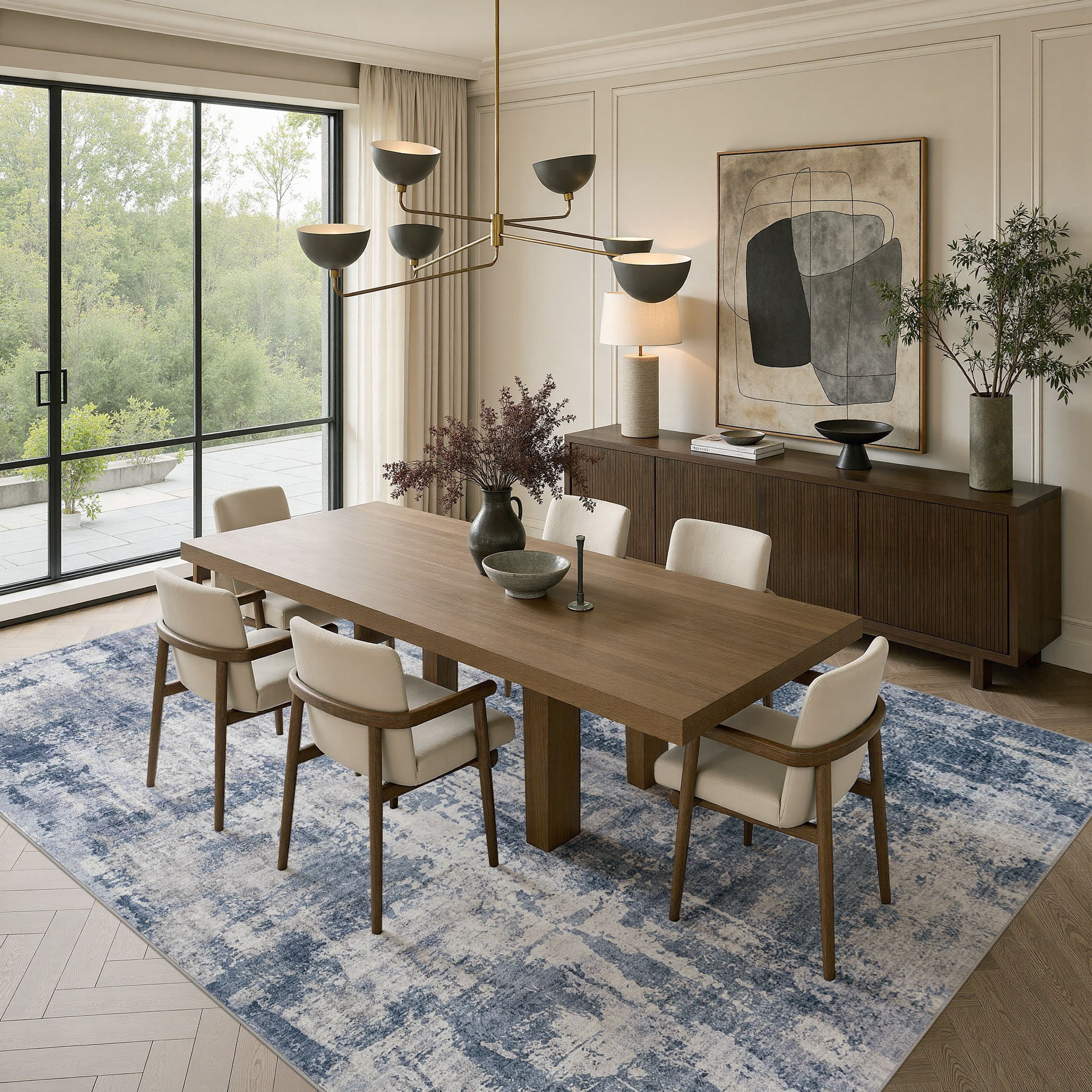 MICGEEK 9'x12' Abstract Area Rugs for Living Room, Stain Resistant Washable Rugs with Non-Slip Backing, Modern Carpet for Bedroom Dining Room Office Throw Rugs, Dark Blue