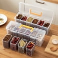 thumbnail image 3 of Caja de almacenamiento con tapa a prueba de polvo, asa amarilla, apilable, organizador de plástico para cosméticos, oficina, especias, suministros de arte y herramientas., 3 of 8