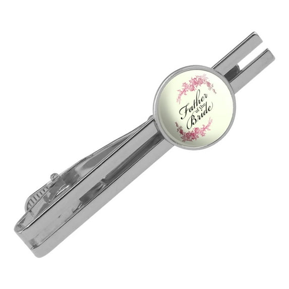 Wedding Floral Father of the Bride Round Tie Bar Clip Clasp Tack Silver Color Plated
