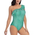 thumbnail image 3 of Rateoe Turquoise watercolor Pattern Women One Piece Swimsuits Tummy Control One Shoulder Bathing Suits Ruffle Swimwear-Small, 3 of 6