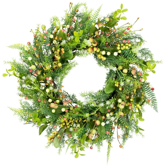 Northlight Berry and Crabapple Fern Foliage Spring Wreath - 22"