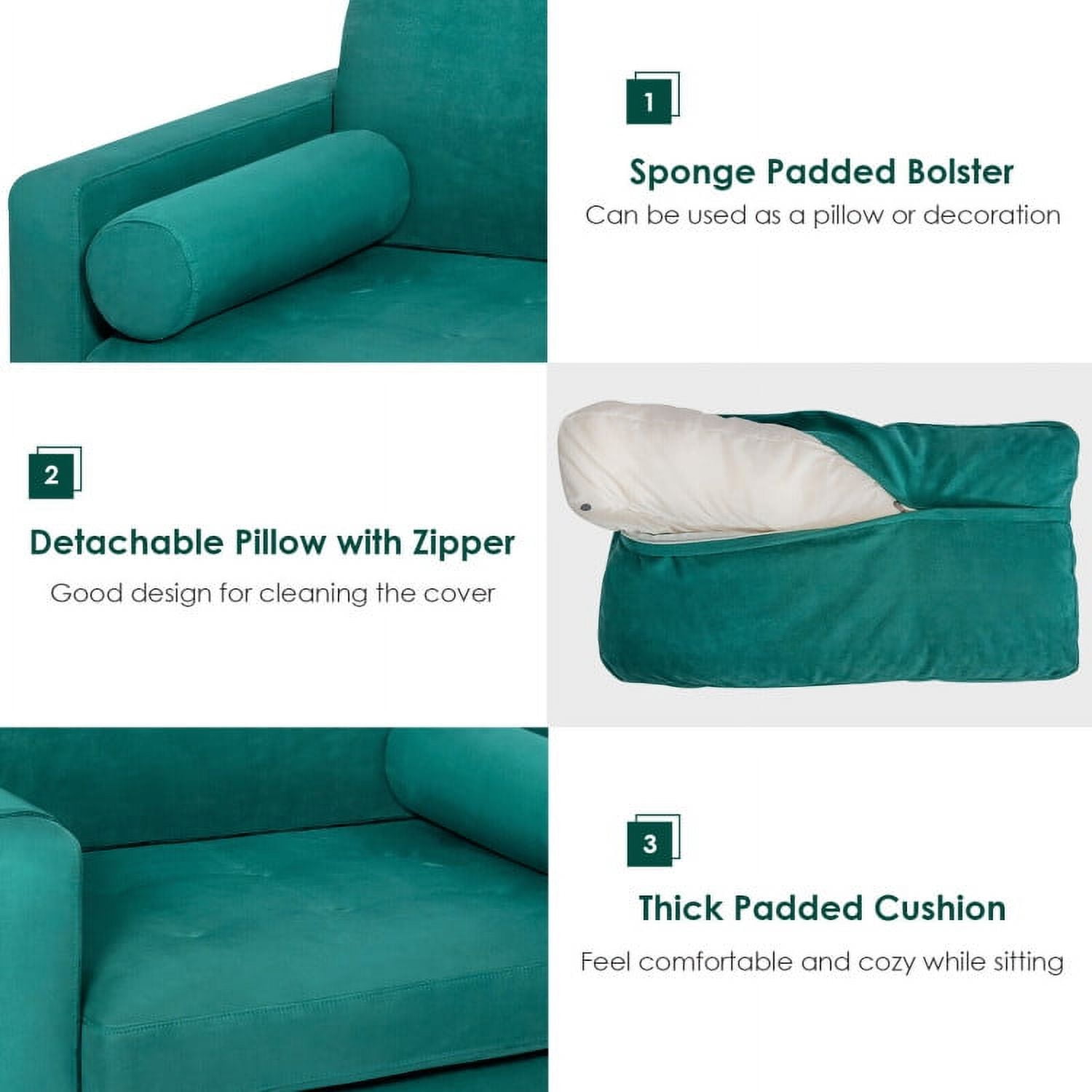 Finihen Upholstered Accent Chair, Modern Accent Chair with Bolster and Side Storage Pocket, for Living Room, Bedroom, Teal
