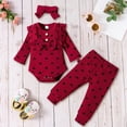 thumbnail image 2 of HCNTES Baby Girl Clothes Winter Newborn Baby Girl Clothes Ruffle Long Sleeve Romper Tops Pants Headband Infant Cute Heart Print Fall Outfits, 2 of 6