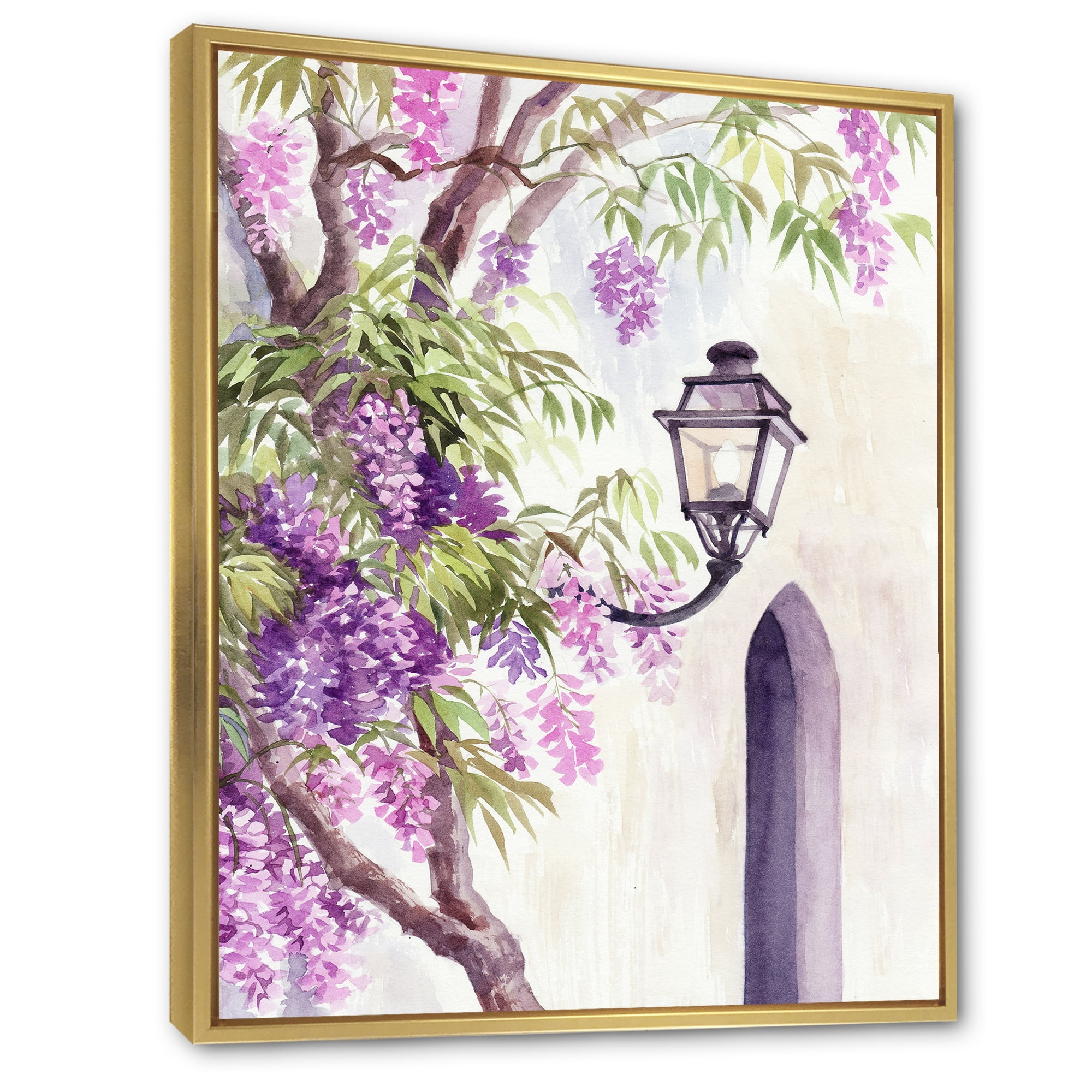 Designart 'Lantern and Wisteria' Traditional Framed Canvas Wall Art Print