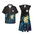 thumbnail image 4 of Garronmavis Polynesian Couple Matching Outfit Plumeria Womens Short Sleeve Dress with Pocket Summer Party Dresses Size 2XL and Button-Down Shirt for Men Comfort Beach Shirts, 4 of 7
