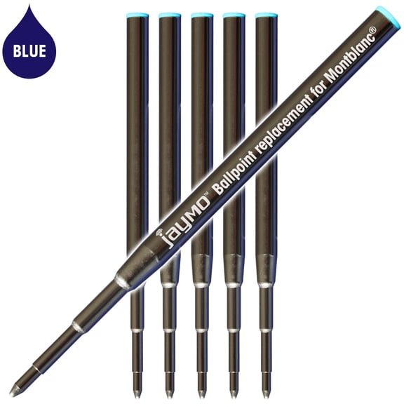 Jaymo Replacement for Montblanc 128214 - Measures 3.875 in / 98 mm Long - Ballpoint Pen Refill - 6 Blue