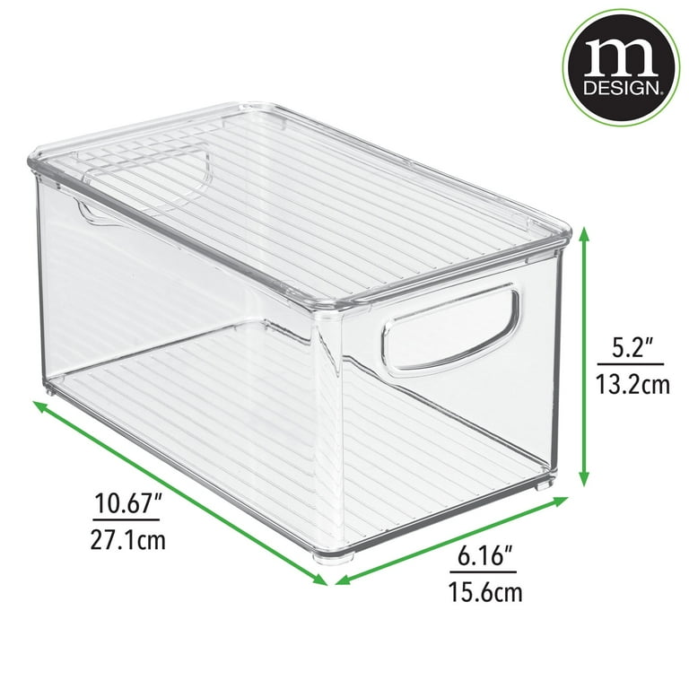 mDesign Slim Plastic Kitchen Storage Bin Box, Lid/Handles, 2 Pack,  Clear/White