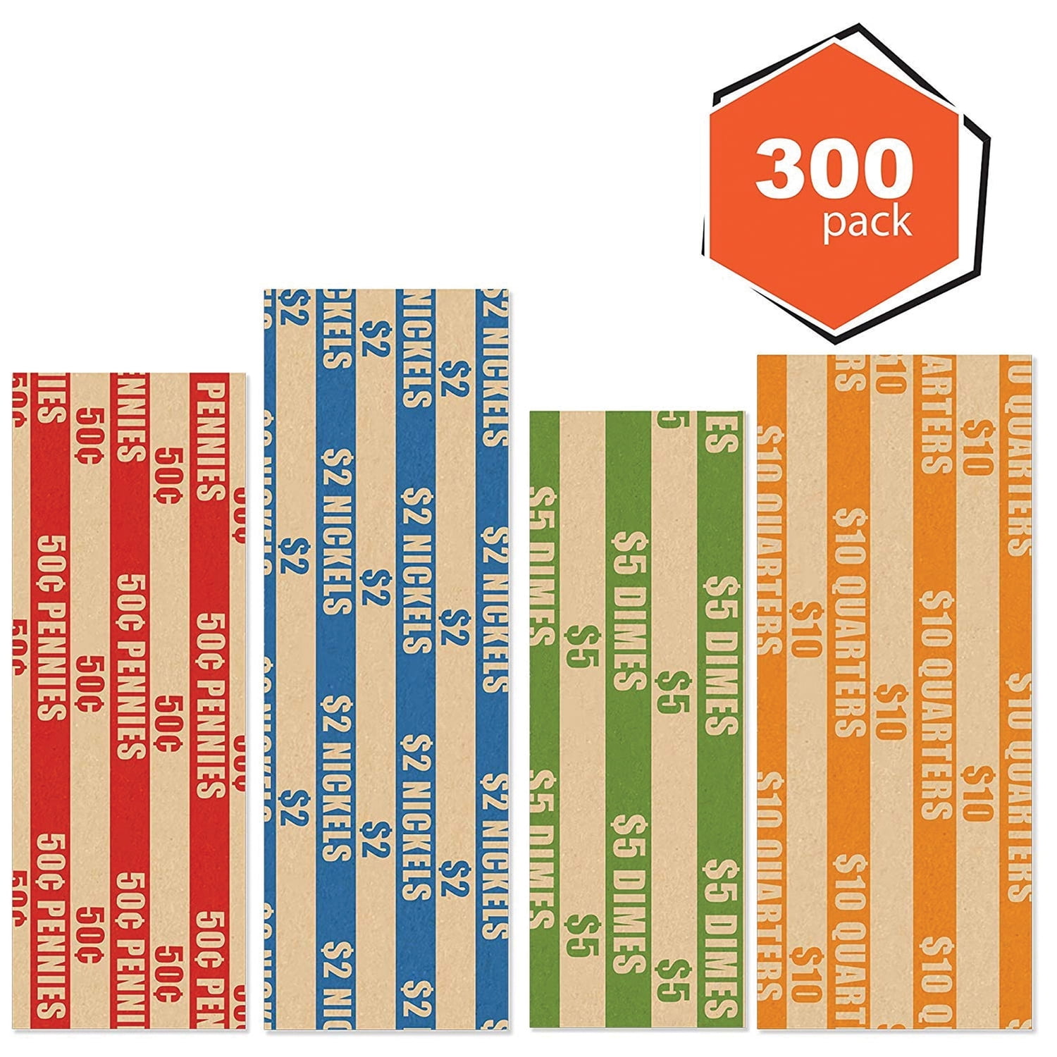 Nadex Coins NCS8-1040 300 Flat Standard Striped Coin Roll Wrappers for U.S. Coins