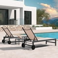 thumbnail image 3 of PURPLE LEAF Outdoor Chaise Lounge Set of 3， Dark Grey Aluminum Lounge Adjustable Chairs with Wheels and Table for Patio Deck Pool Yard，Sand Blue, 3 of 9