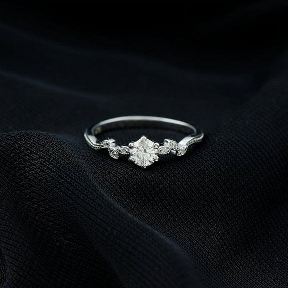 Silvago Jewel Stamped 14K Silver Stackable Engagement Ring - 1.5 Ct Lab Created Diamond Round Cut Engagement Ring - Milgrain Dainty Women Wedding Ring - Solitaire With Accents Ring