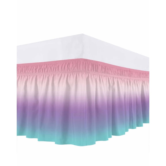 Purple Pink Bed Skirt Teal Gradient Bed Skirts Queen Size 18 Inch Drop, Wrap Around Dust Ruffle Bedskirt with Adjustable Elastic Belt for Queen Size Beds