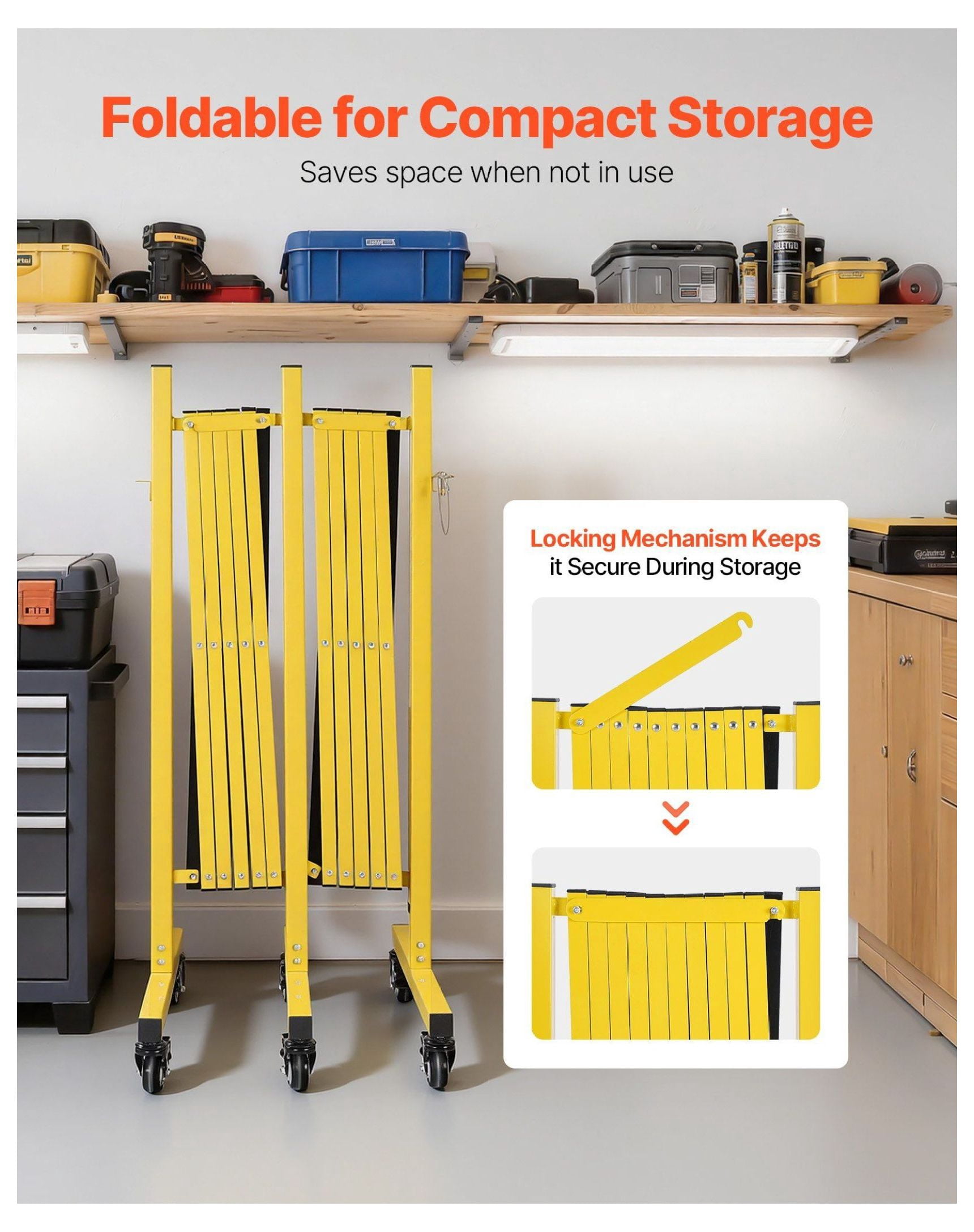 18FT Expandable Barricade, Industrial Safety Barrier, Mobile Folding Gate with Casters - Metal Traffic Fence for Warehouse, Construction, Driveway