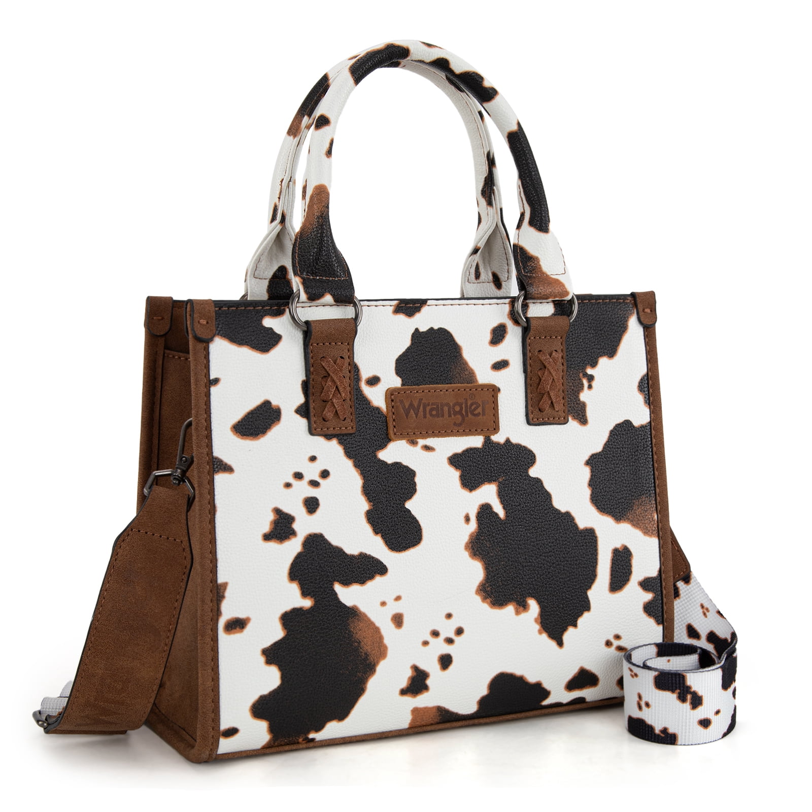 Wrangler Tote Bag for Women Western Retro Purse Top Handle Handbags with Aztec Strap, Cow-Brown