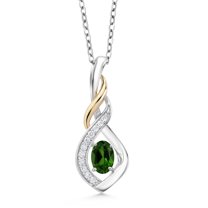 Gem Stone King 0.63 Ct Green Chrome Diopside E-F Lab Grown Diamond 925 Silver and 10K Yellow Gold Spiral Pendant