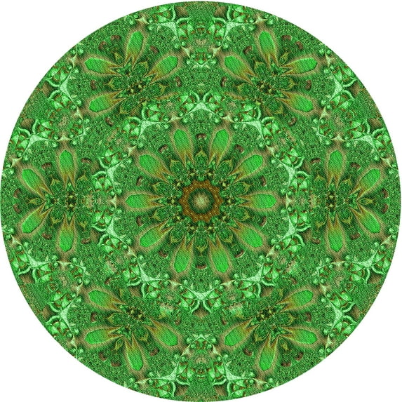 Ahgly Company Indoor Round Patterned Neon Green Area Rugs, 7' Round