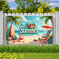 thumbnail image 3 of Inflatable Flamingo Summer Banner Beach Scene Vibrant Colors Palm Trees for Outdoor Party Vacation Decoration, 3 of 9