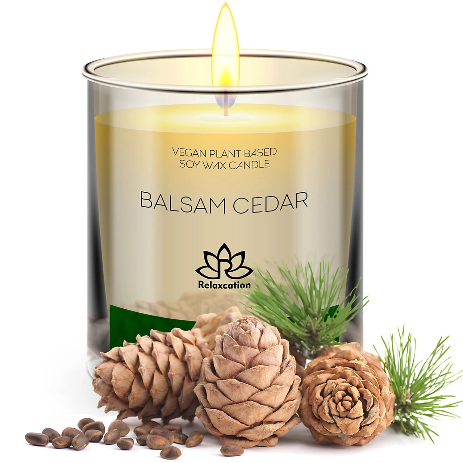 Highly Scented Vase Candle Refill Balsam Pine Candle Premium Soy Paraffin Wax Blend Self-Trimming Wick 50 Hour Burn Time 