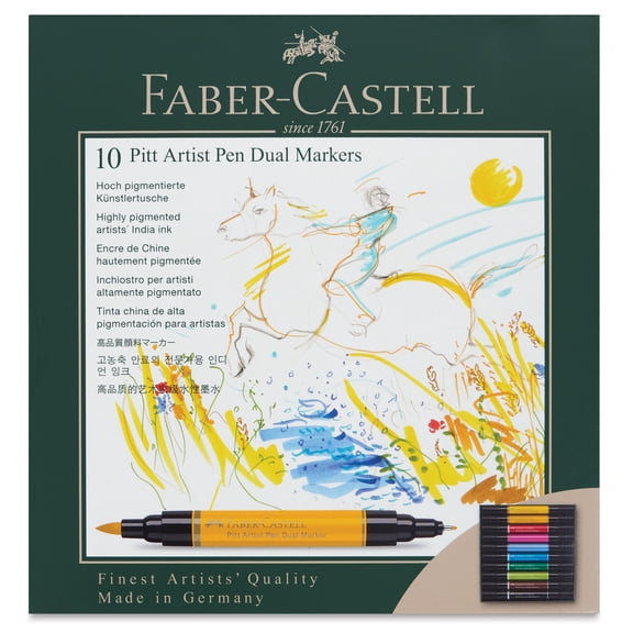 Faber-Castell Pitt Artist Pen Dual Tip Markers - Set of 10, Assorted Colors