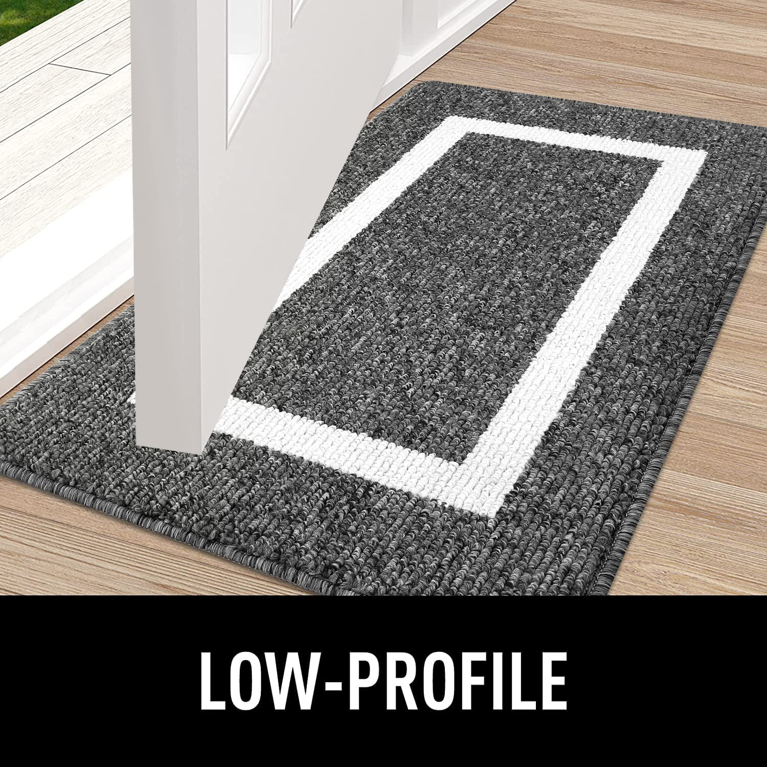 Buganda Indoor Door Mat, 24"x 36", Non Slip Low-Profile Entrance Rug Front Inside Doormats Dirt Trapper Entry Door Rugs for Entryway, Black