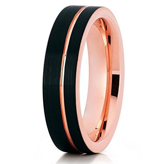 Silly Kings Rose Gold Tungsten Wedding Band Rose Gold Black Tungsten Wedding Ring Men & Women 6mm Tungsten Ring