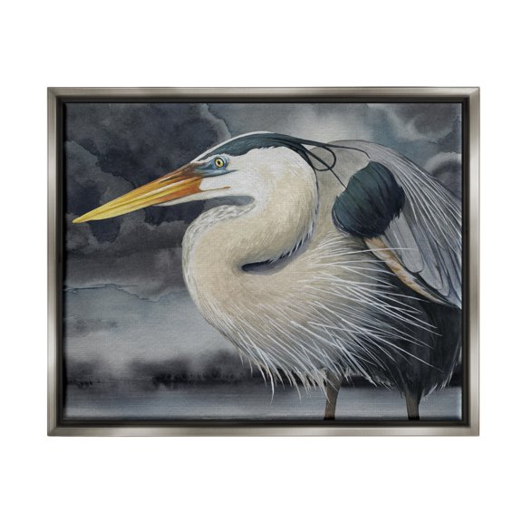 Stupell Industries Dark Heron Portrait Animals & Insects Painting Gray Floater Framed Canvas Art Print Wall Art, 31 x 25