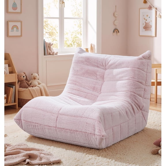 Bean Bag Chair for Kids with Memory Foam Filler Spacious Design for Reading Gaming Relaxing Light Pink Small